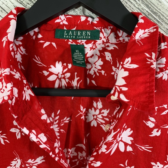 Lauren Ralph Lauren • Women Red Floral Button Up - Picture 4 of 7